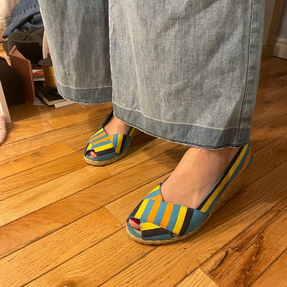 1970s style Y2K ralph lauren striped peep toe wedges! - Picture 8 of 14